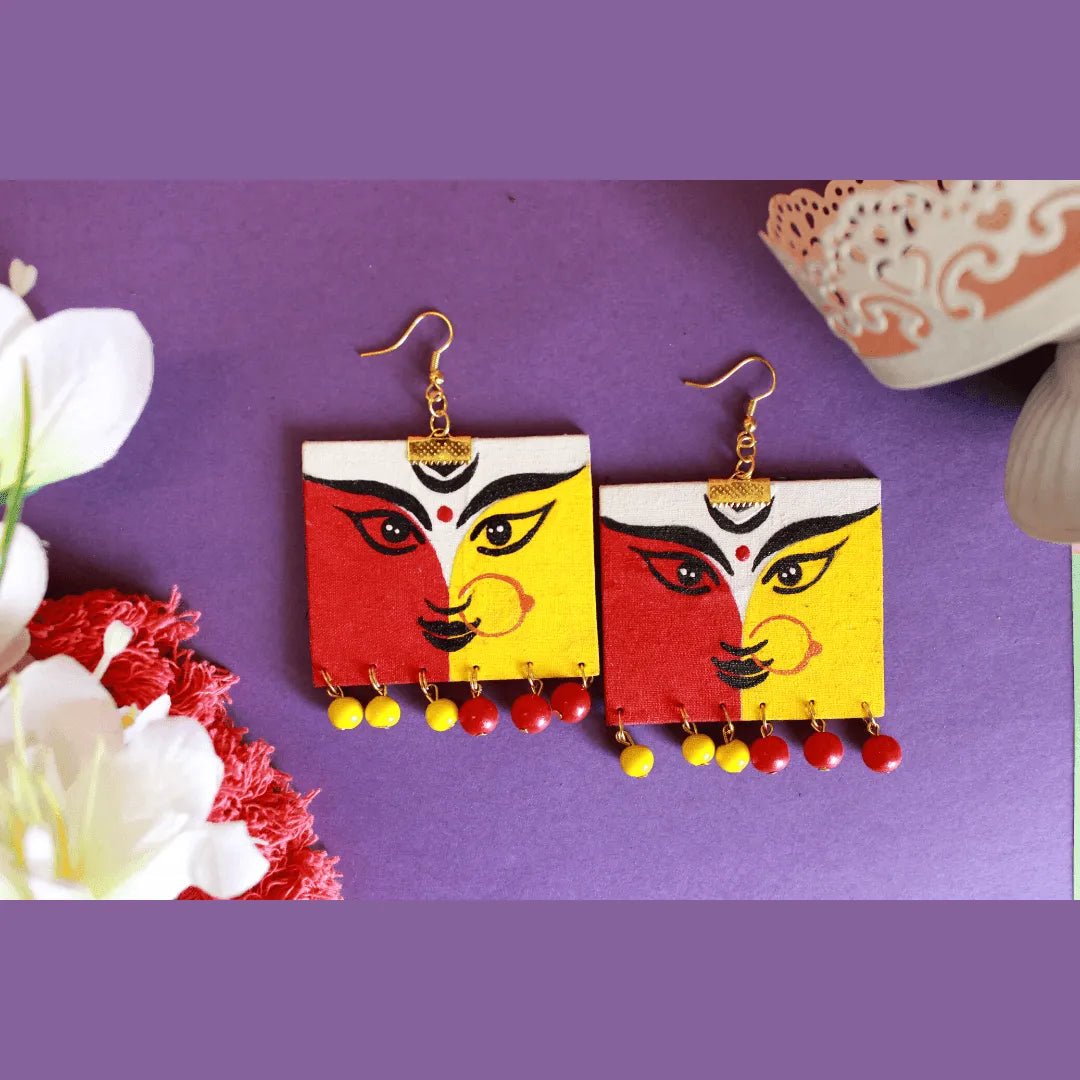 Durga Ma Traditional Multi Color Hand Painted Drop (Earrings) HP - ER - 056 - KHOJ.CITY