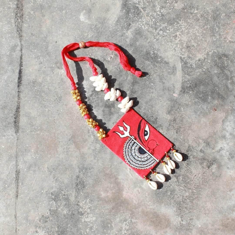 Durga Mandala Handpainted Red (Necklace) - KHOJ.CITY