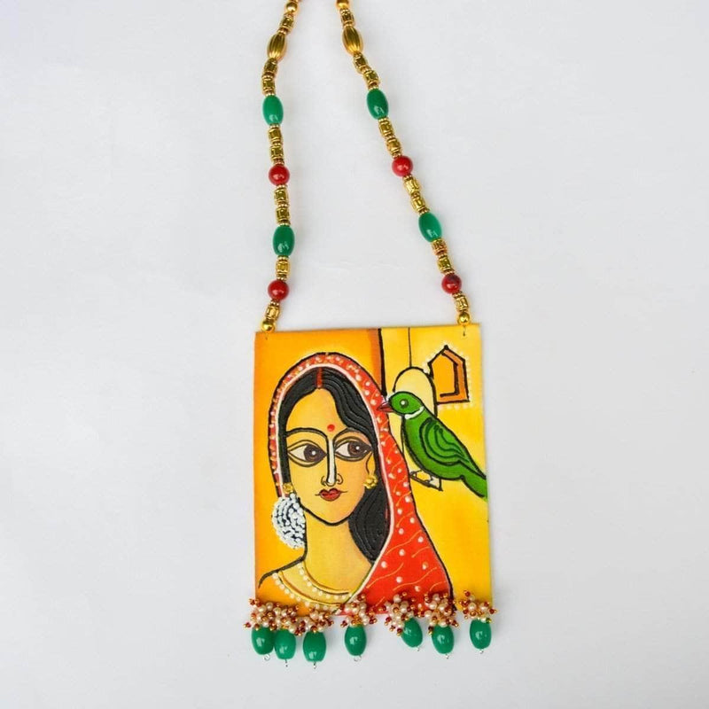 Eswaria Handpainted Yellow and Red (Necklace) - KHOJ.CITY