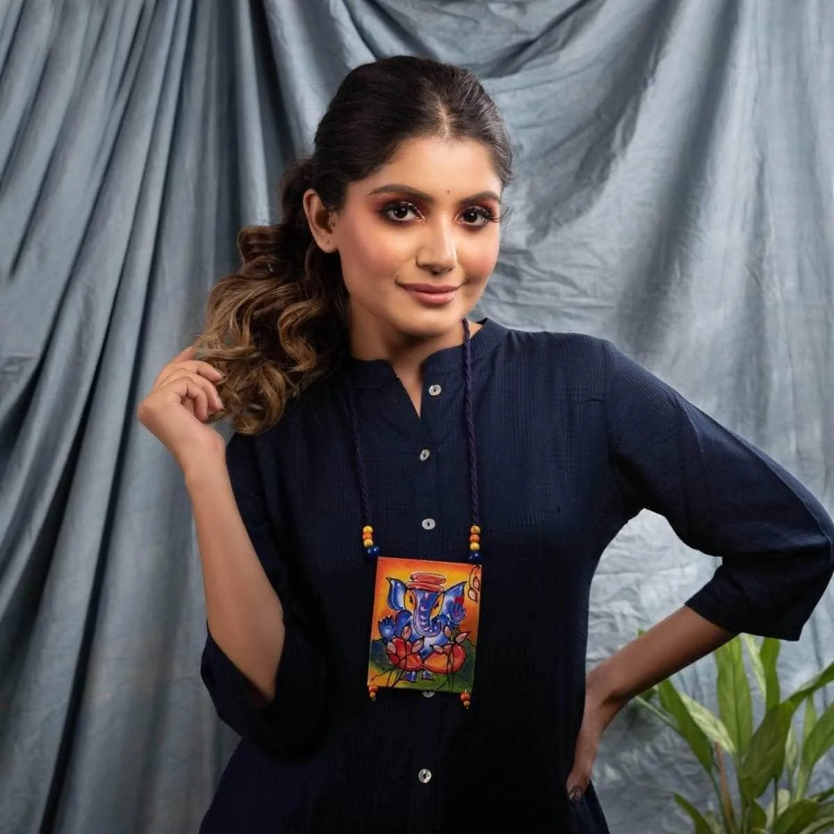 Gajaraj Mumbai Cha Ganesha Traditional Multi Color Hand Painted (Necklace) HP - NP - 143 - KHOJ.CITY