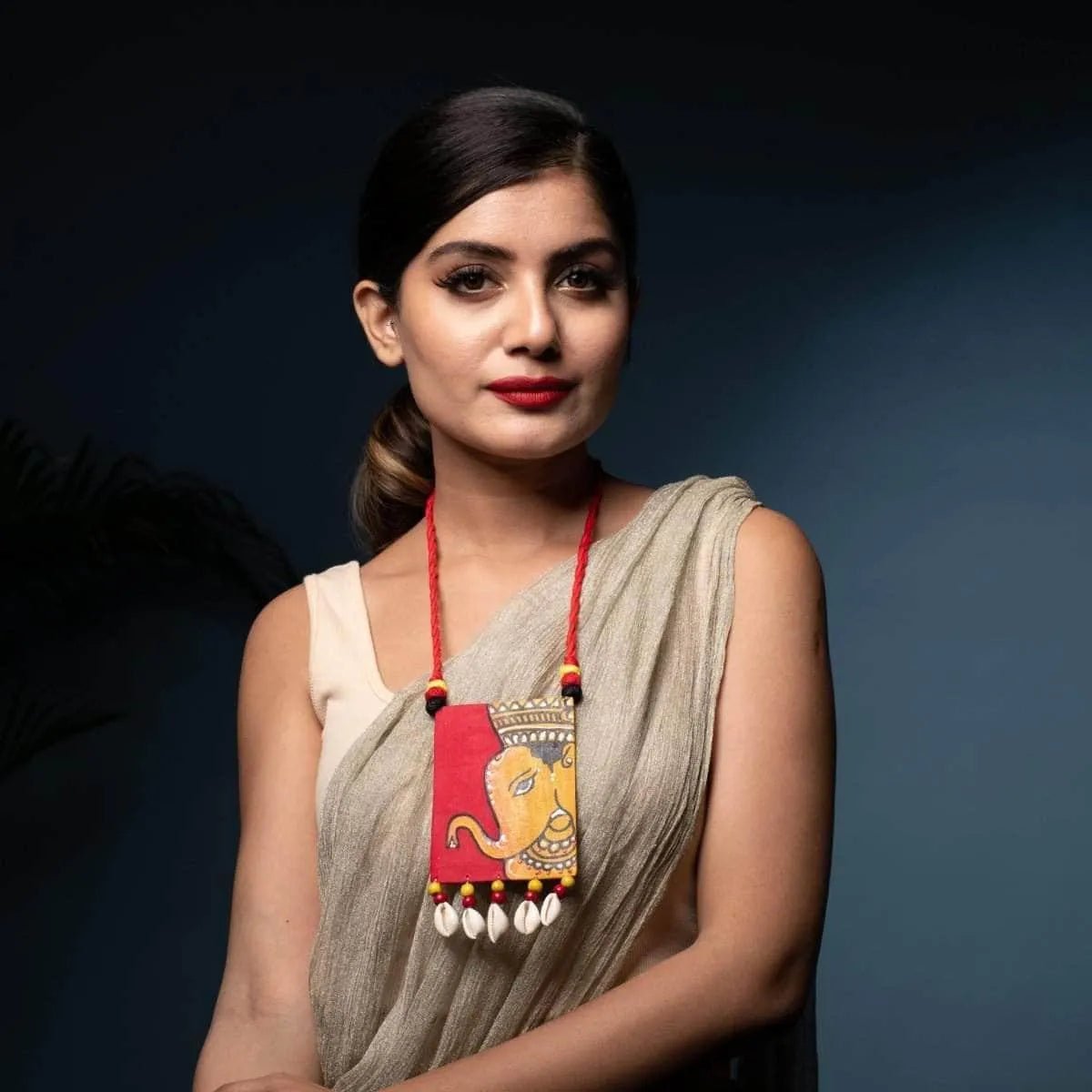 Ganarajya Mumbai Cha Ganesha Traditional Multi Color Hand Painted (Necklace Set) HP - NP - 135 - KHOJ.CITY