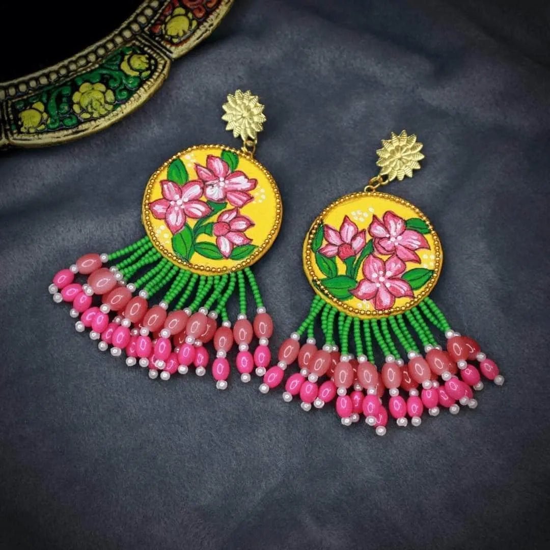 Gladiolus Traditional Yellow Hand Painted Drop (Earrings) HP - ER - 064 - KHOJ.CITY