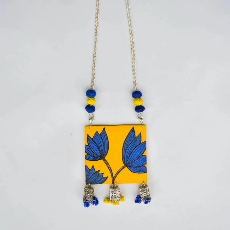 Hana Handpainted Yellow and Blue (Necklace) - KHOJ.CITY