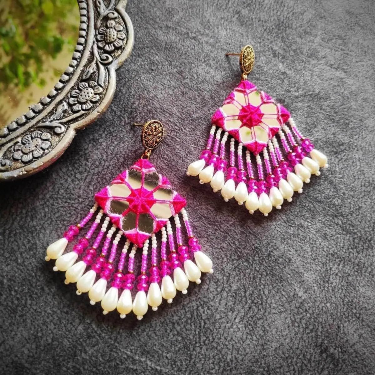 Harper Mirror Classic Multi Color Handmade Drop (Earrings) HM - ER - 047 - KHOJ.CITY
