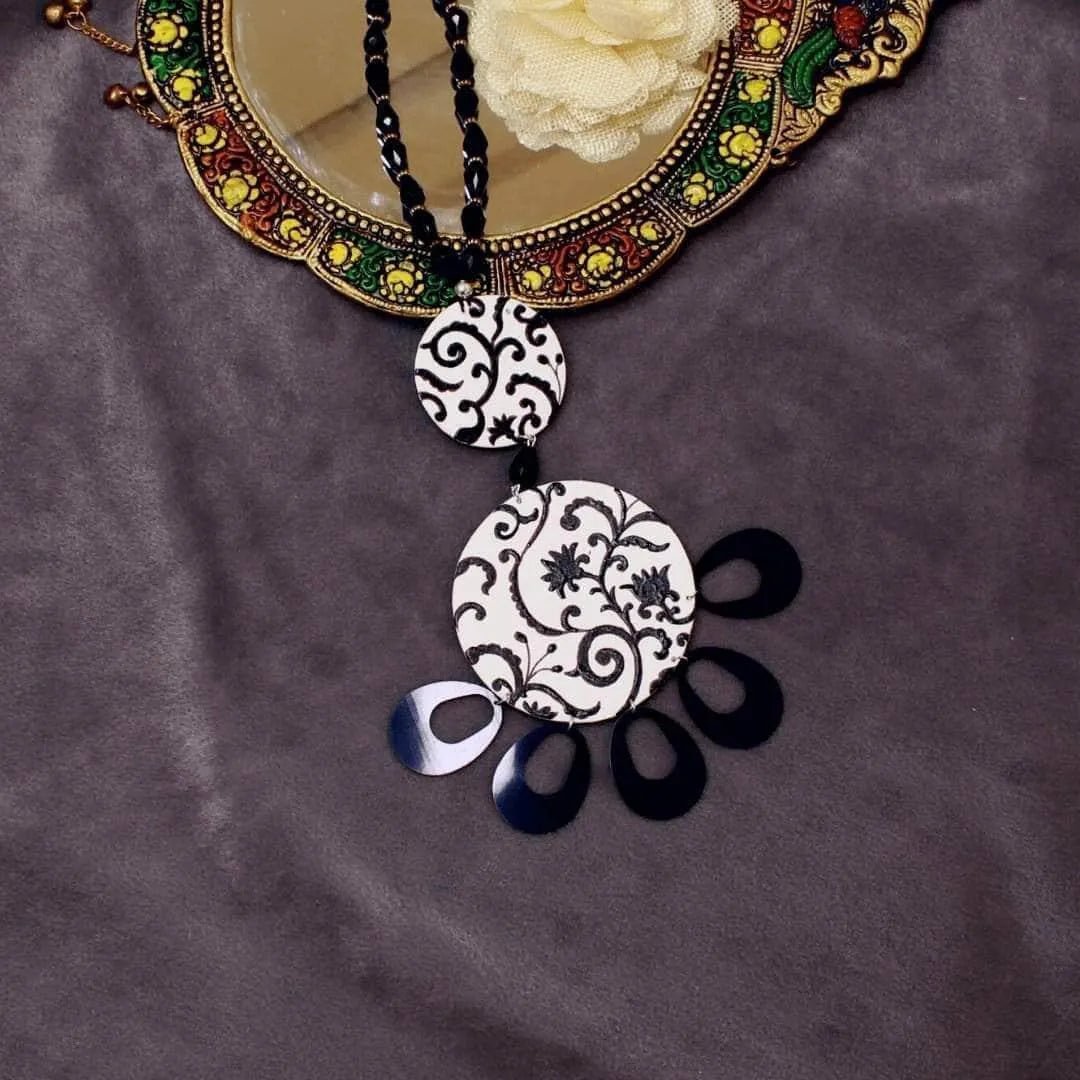 Jet Black Classic Multi Color Hand Painted (Necklace) HP - NP - 046 - KHOJ.CITY