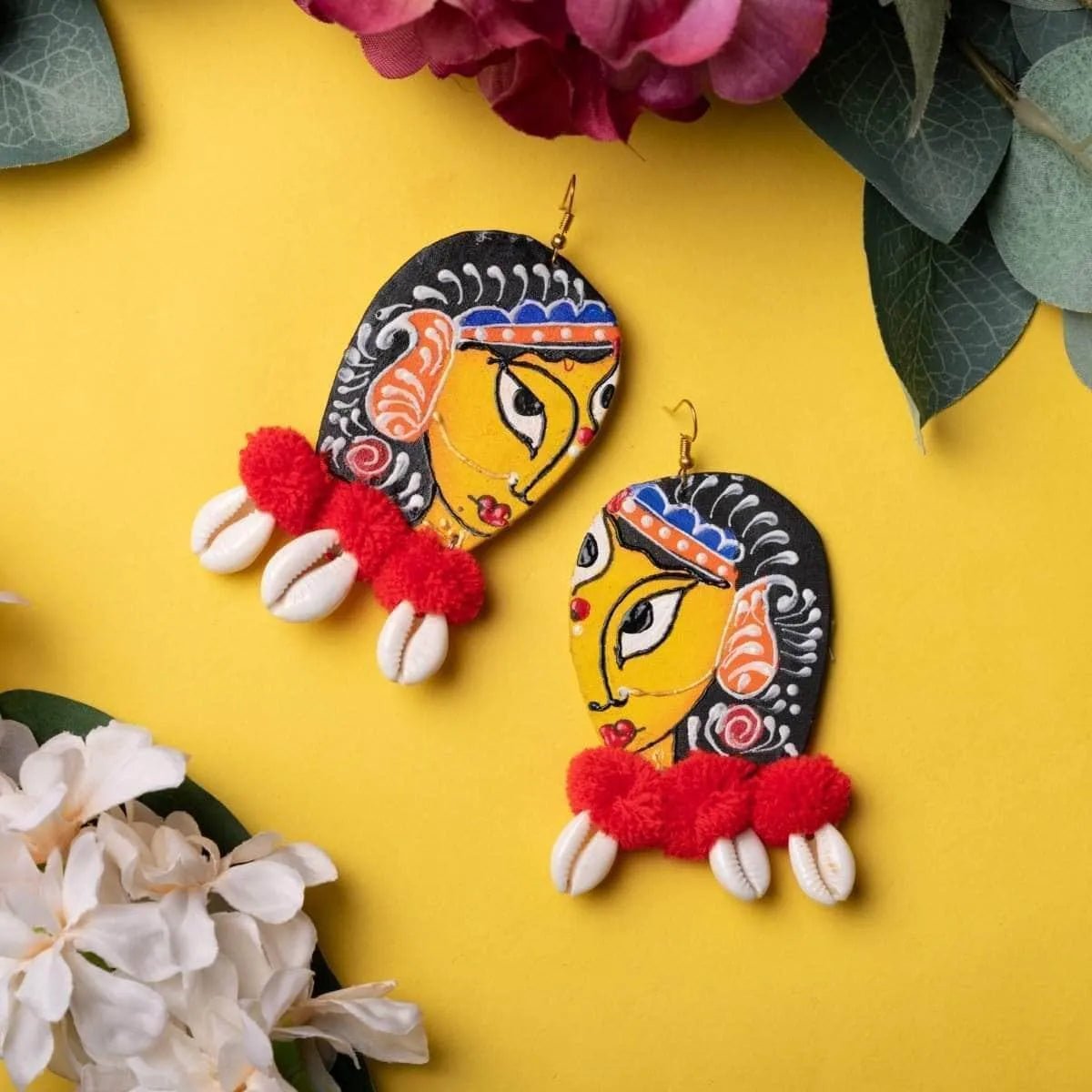 Kapalini Durga Traditional Multi Color Hand Painted Drop (Earrings) HP - ER - 090 - KHOJ.CITY