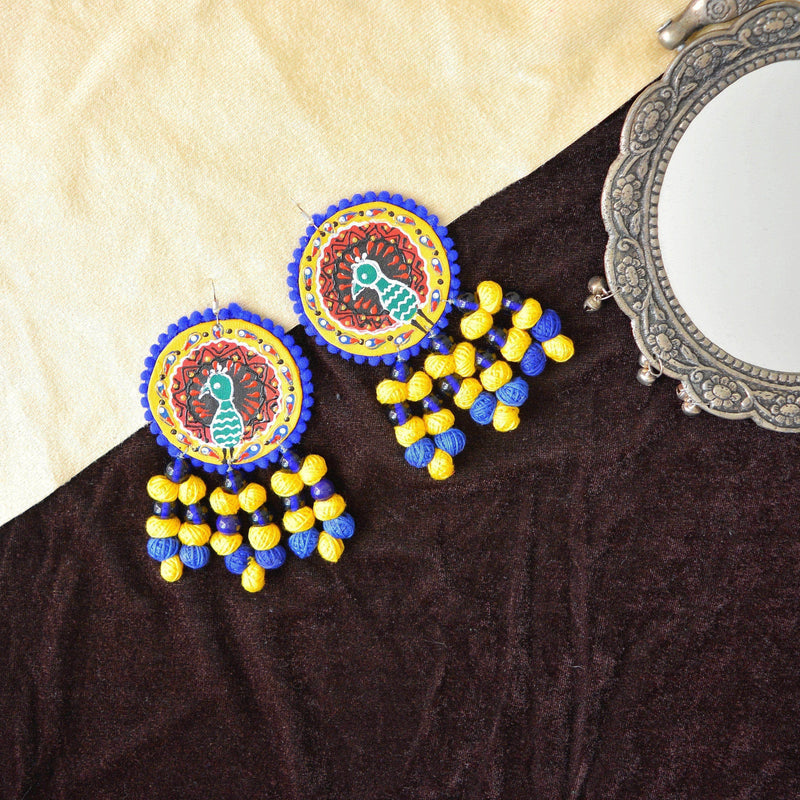 Mayuri Handpainted Yellow (Earrings) - KHOJ.CITY
