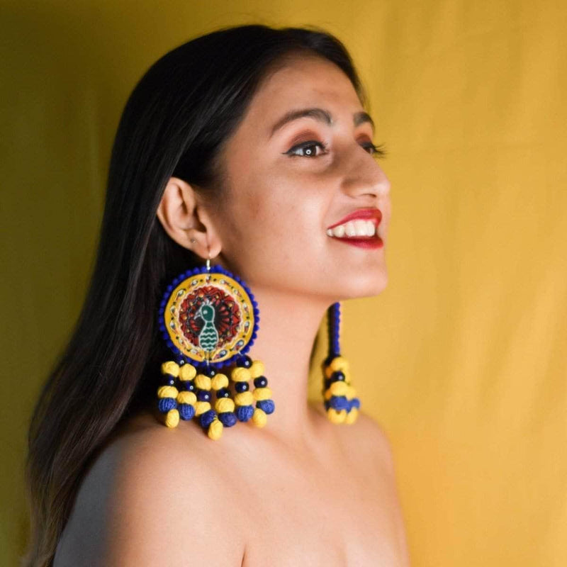 Mayuri Handpainted Yellow (Earrings) - KHOJ.CITY