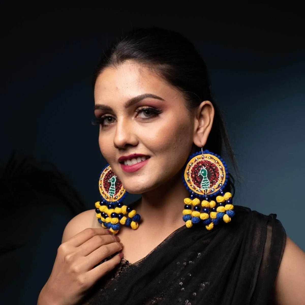 Mayuri Traditional Multi Color Hand Painted Drop (Earrings) HP - ER - 101 - KHOJ.CITY