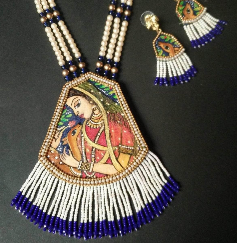 Mithila Handpainted Blue (Necklace) set - KHOJ.CITY