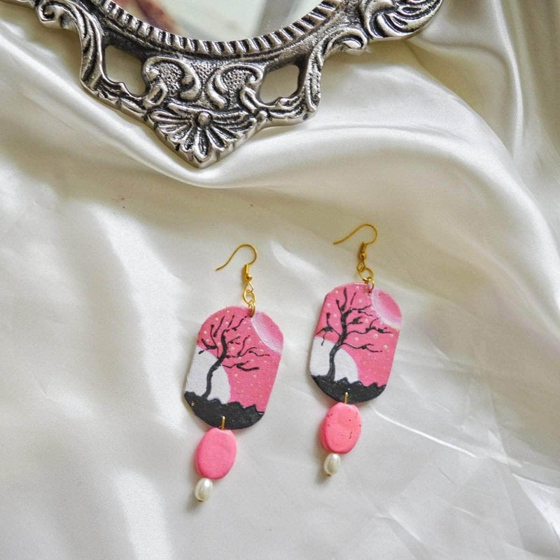 Moonlit Night Handpainted Pink (Earrings) - KHOJ.CITY