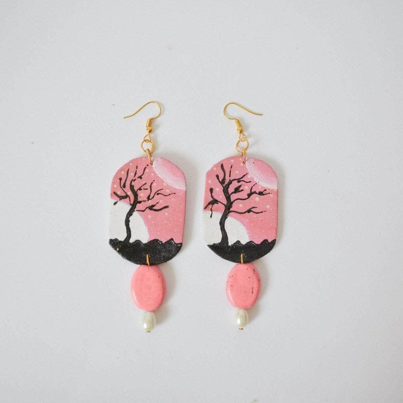 Moonlit Night Handpainted Pink (Earrings) - KHOJ.CITY