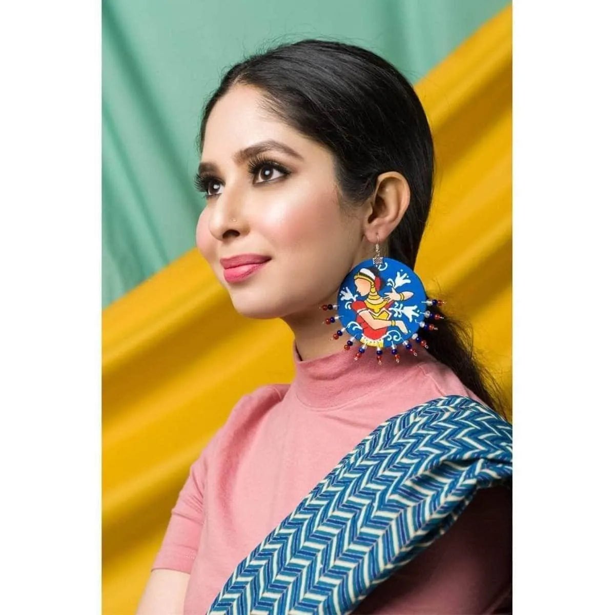 Natyam Traditional Multi Color Hand Painted Drop (Earrings) HP - ER - 143 - KHOJ.CITY