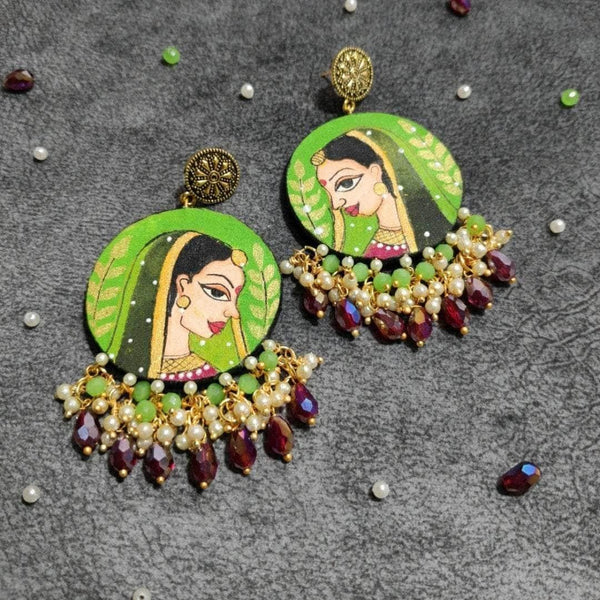 Nayana Handpainted Green (Earrings) - KHOJ.CITY