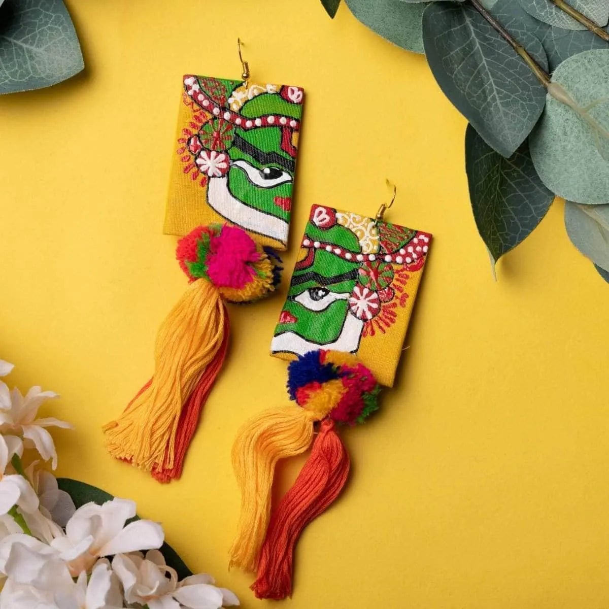 Nrityakala Traditional Multi Color Hand Painted Drop (Earrings) HP - ER - 145 - KHOJ.CITY