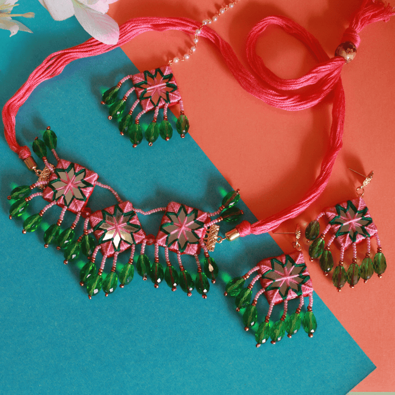 Patalah Crystals Green (Choker) Set - KHOJ.CITY
