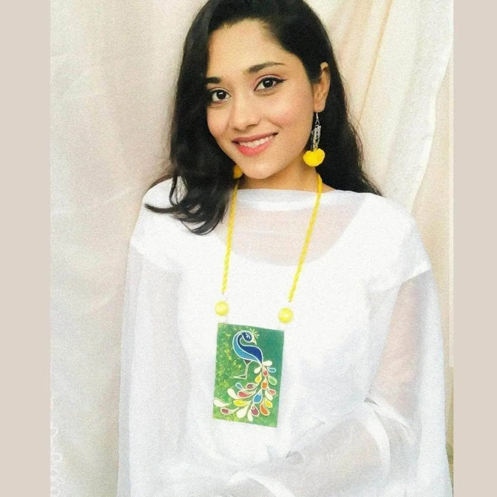 Perched Peafowl Classic Multi Color Hand Painted (Necklace Set) HP-NP-084