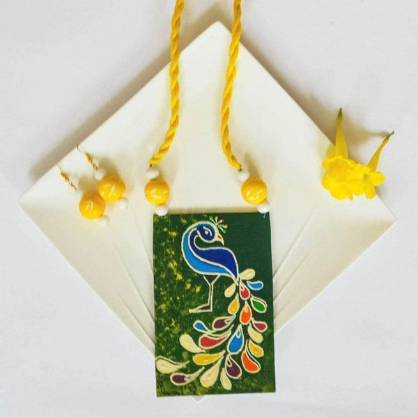 Perched Peafowl Handpainted Green (Necklace) set - KHOJ.CITY