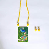 Perched Peafowl Handpainted Green (Necklace) set - KHOJ.CITY