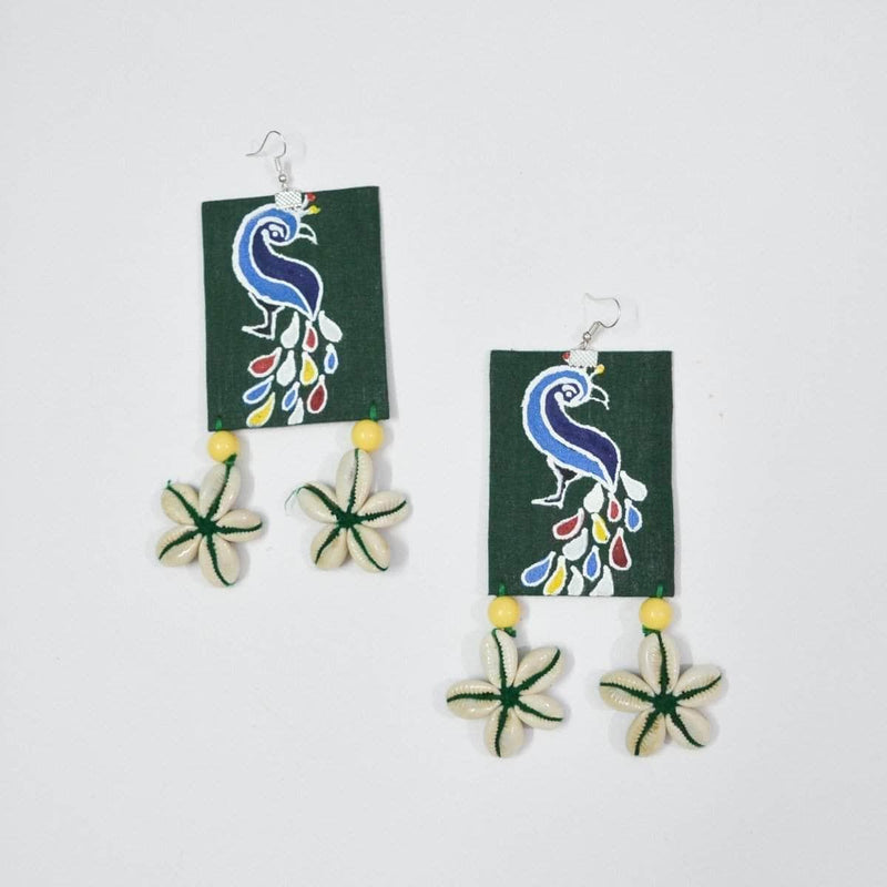 Perched Peafowl Handpainted Multi Color (Earrings) - KHOJ.CITY
