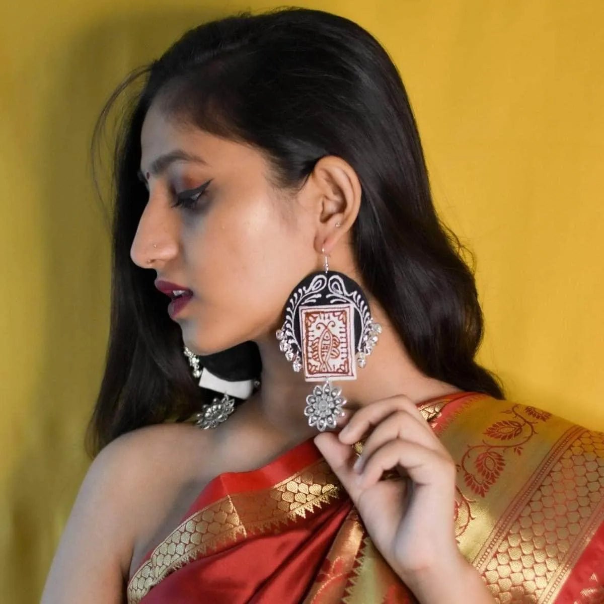 Pure Meen Traditional Multi Color Hand Painted Drop (Earrings) HP - ER - 152 - KHOJ.CITY