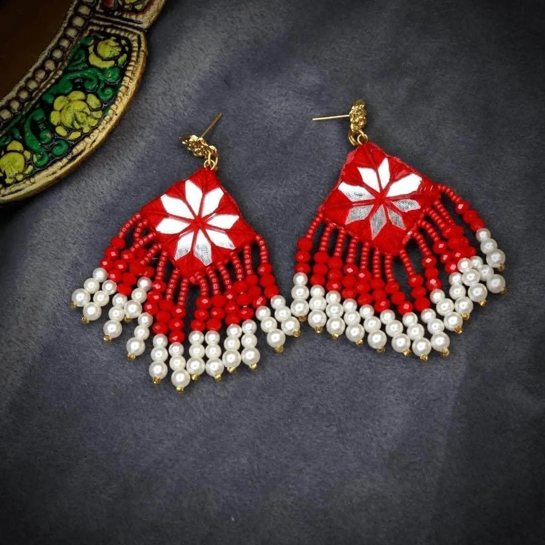 Raani Mirror Traditional Multi Color Handmade Drop (Earrings) HM - ER - 048 - KHOJ.CITY