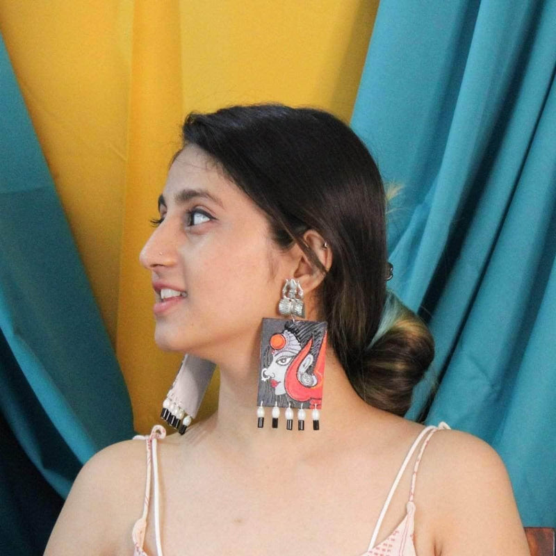 Saadhika Handpainted Red (Earrings) - KHOJ.CITY