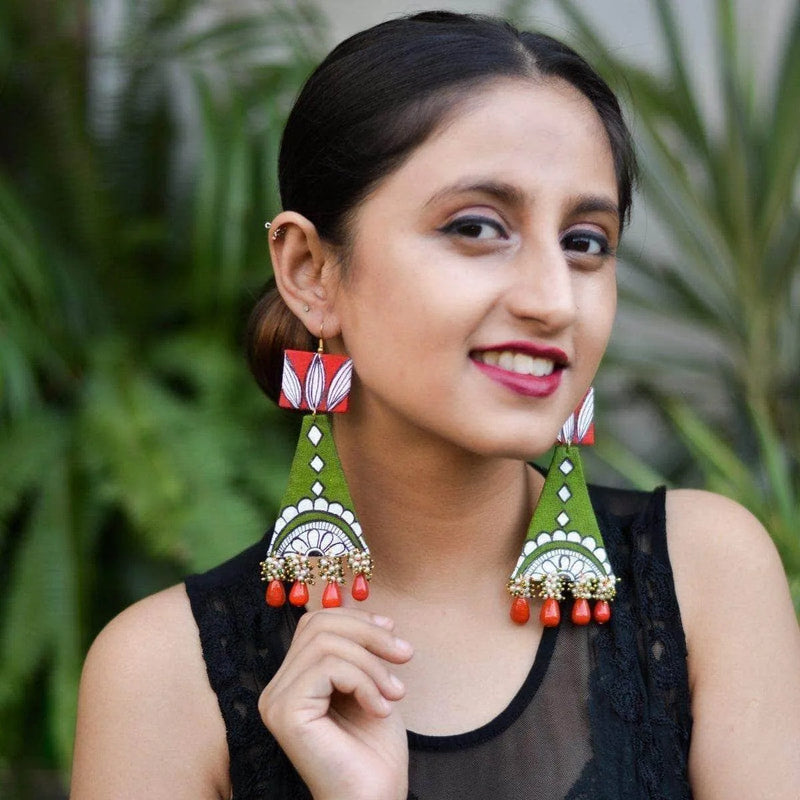 Sorrel Handpainted Green (Earrings) - KHOJ.CITY
