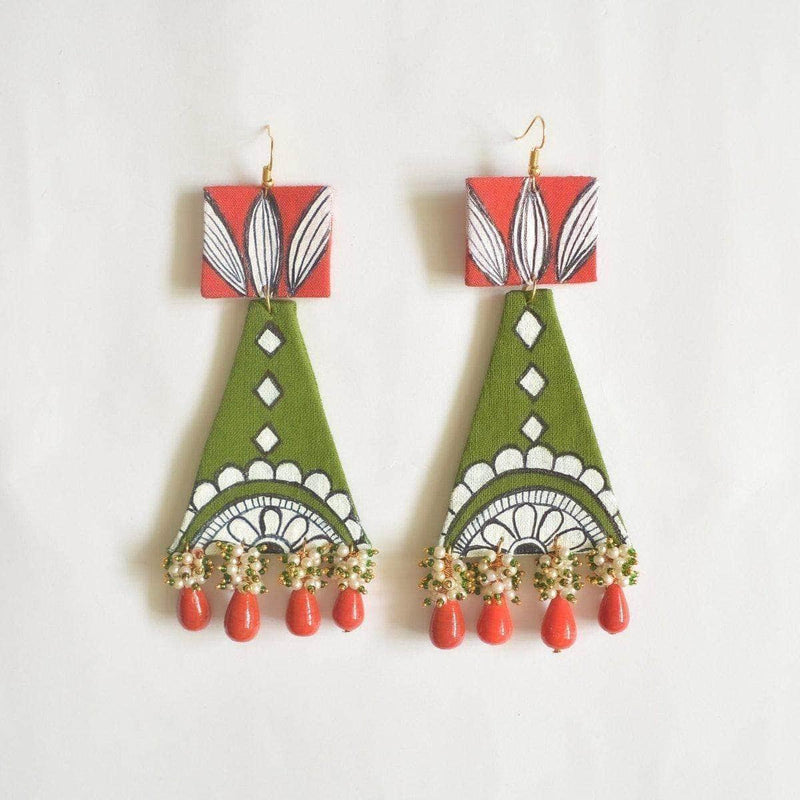 Sorrel Handpainted Green (Earrings) - KHOJ.CITY