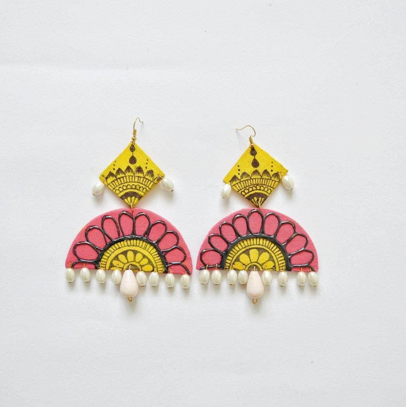 Sunset Pearls Pink Handpainted (Earrings) - KHOJ.CITY