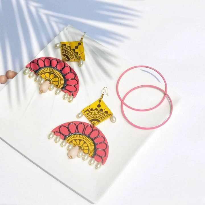 Sunset Pearls Traditional Multi Color Hand Painted Drop (Earrings) HP-ER-184