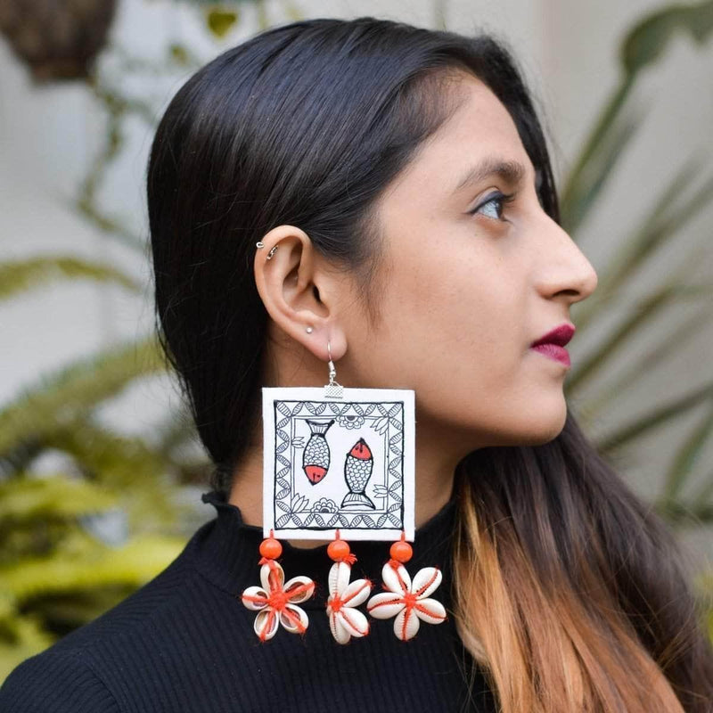Surmayi Handpainted White (Earrings) - KHOJ.CITY