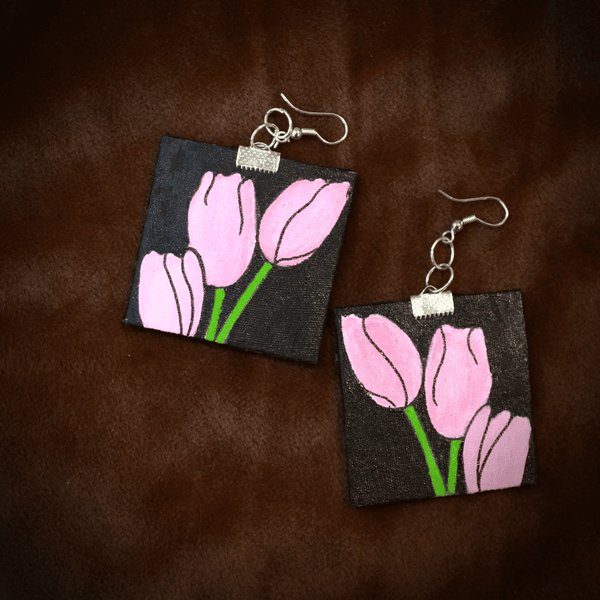 Tulip Garland Handpainted Pink Earrings - KHOJ.CITY