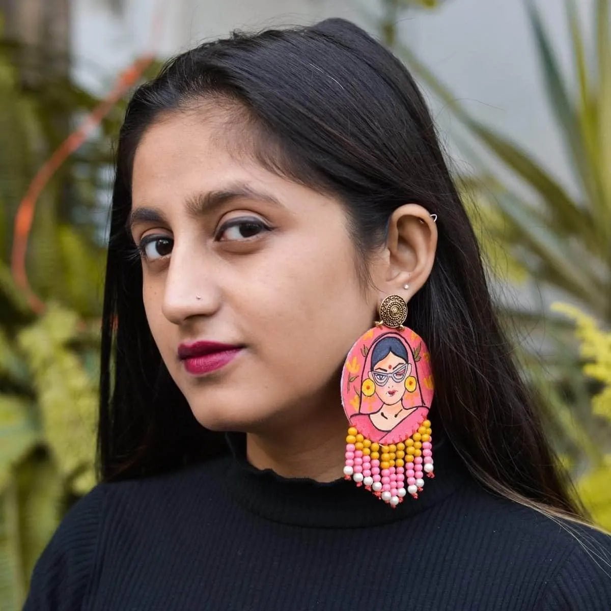 Unsanskari Bohemian Multi Color Hand Painted Drop (Earrings) HP - ER - 192 - KHOJ.CITY