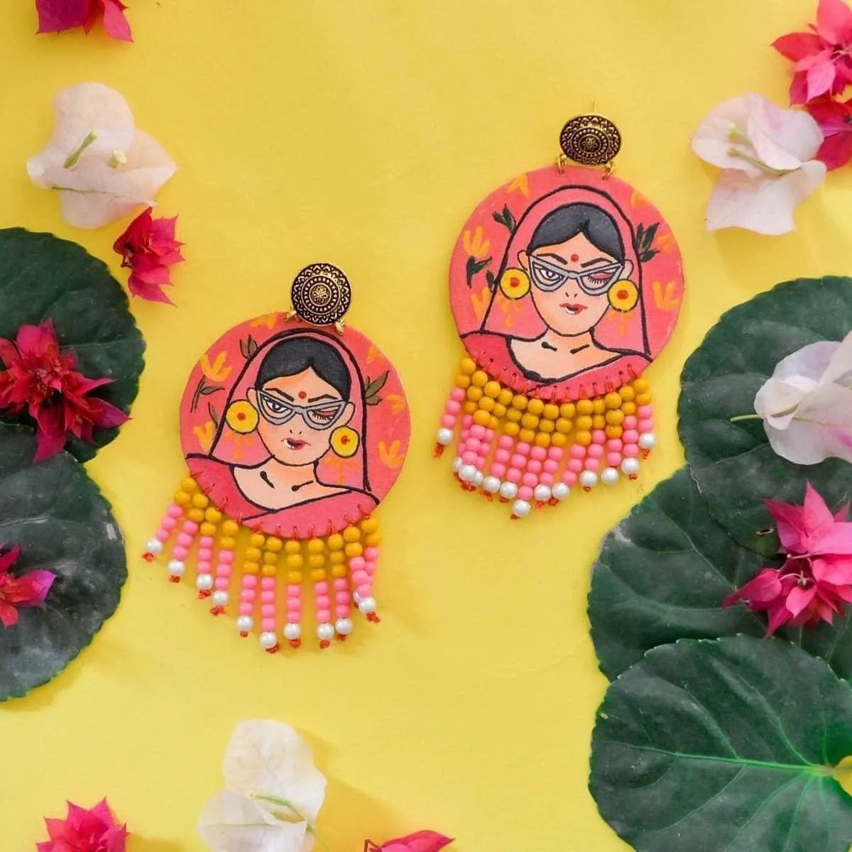 Unsanskari Bohemian Multi Color Hand Painted Drop (Earrings) HP - ER - 192 - KHOJ.CITY