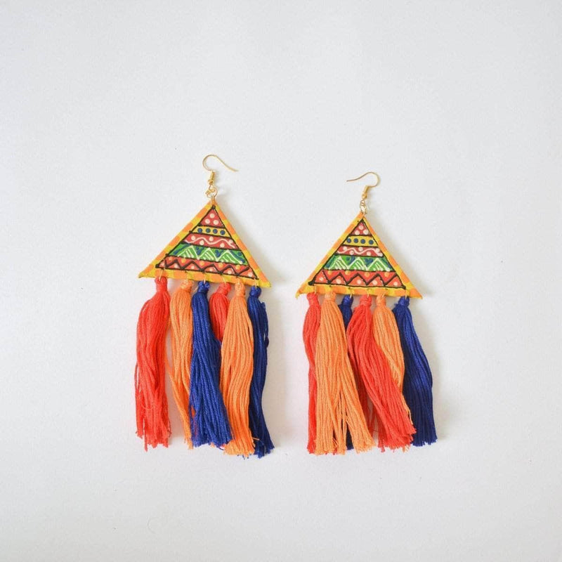 Valley Warli Handpainted Yellow (Earrings) - KHOJ.CITY
