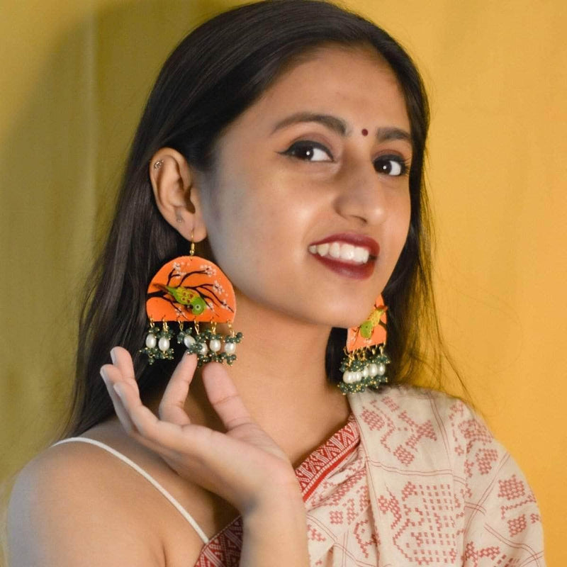 Vasanta Handpainted Orange (Earrings) - KHOJ.CITY