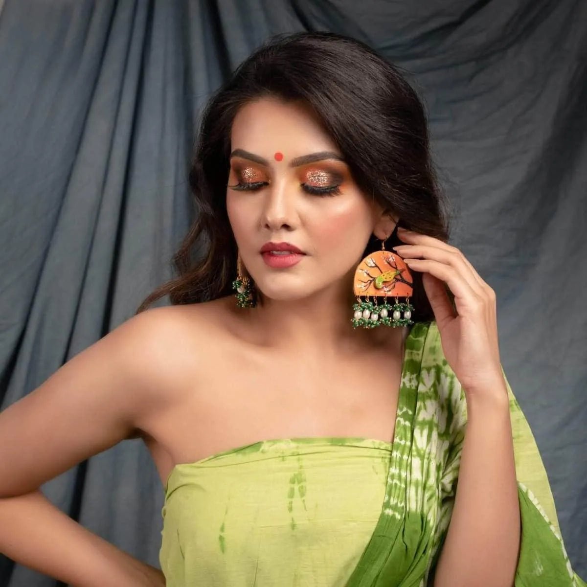 Vasanta Orange Traditional Multi Color Hand Painted Drop (Earrings) HP - ER - 198 - KHOJ.CITY