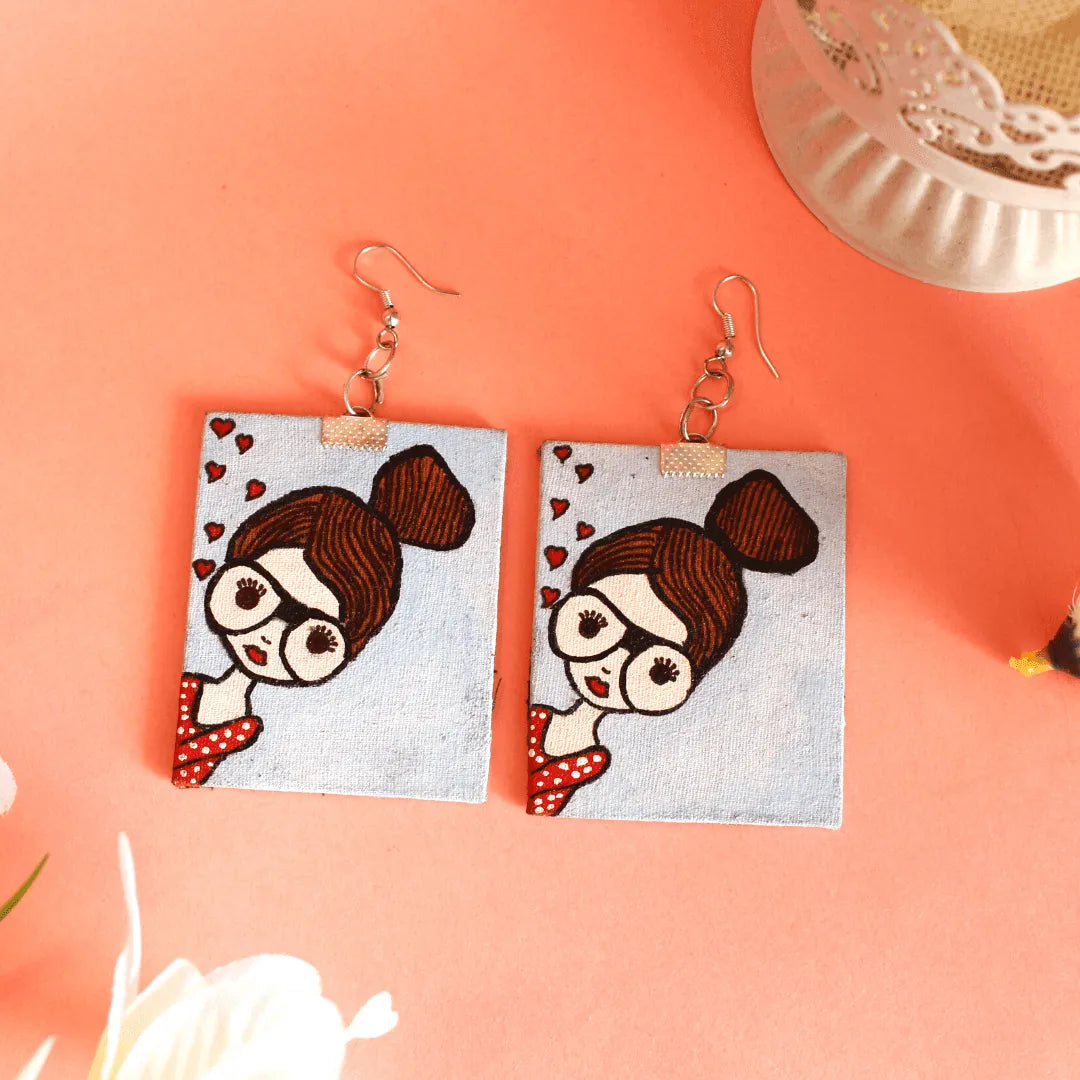 Vintage Girl Handpainted White (Earrings) - KHOJ.CITY