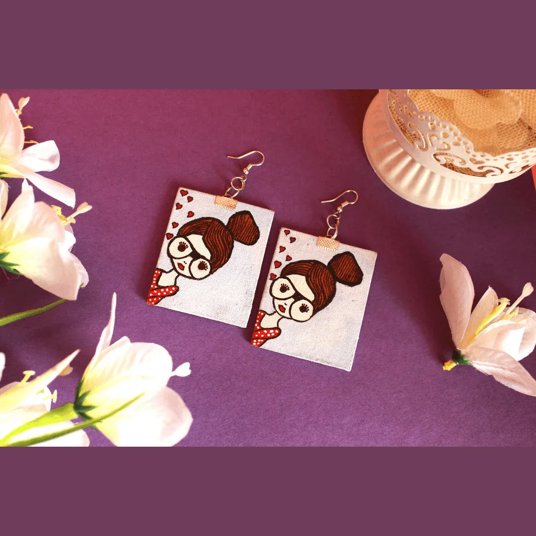 Vintage Girl Handpainted White (Earrings) - KHOJ.CITY