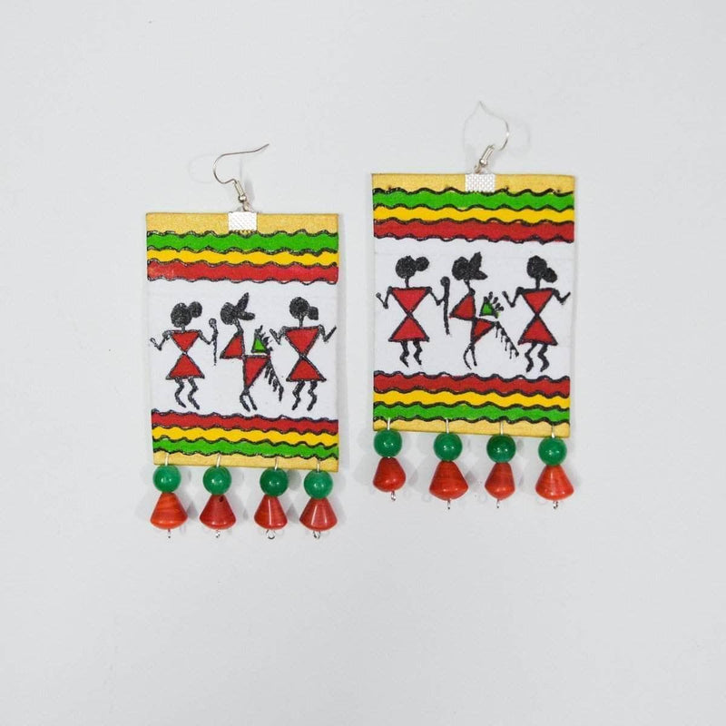Warli Handpainted Red (Earrings) - KHOJ.CITY