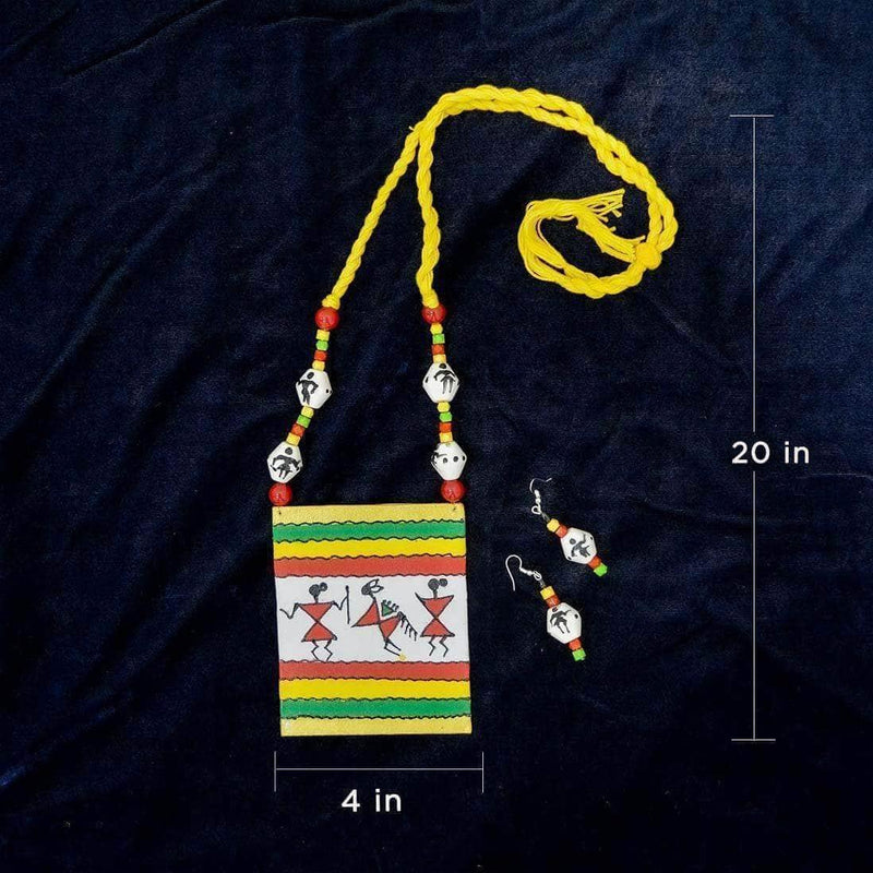 Warli Handpainted White (Necklace) set - KHOJ.CITY